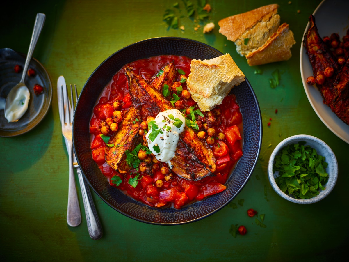 Air Fryer Aubergine and Chickpea Bowl