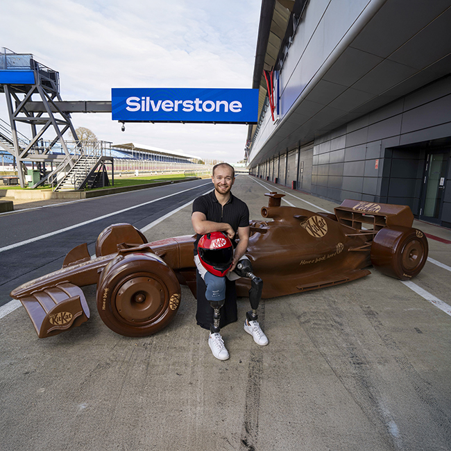 Chocolate KitKat Car in Pit Lane with Billy Monger